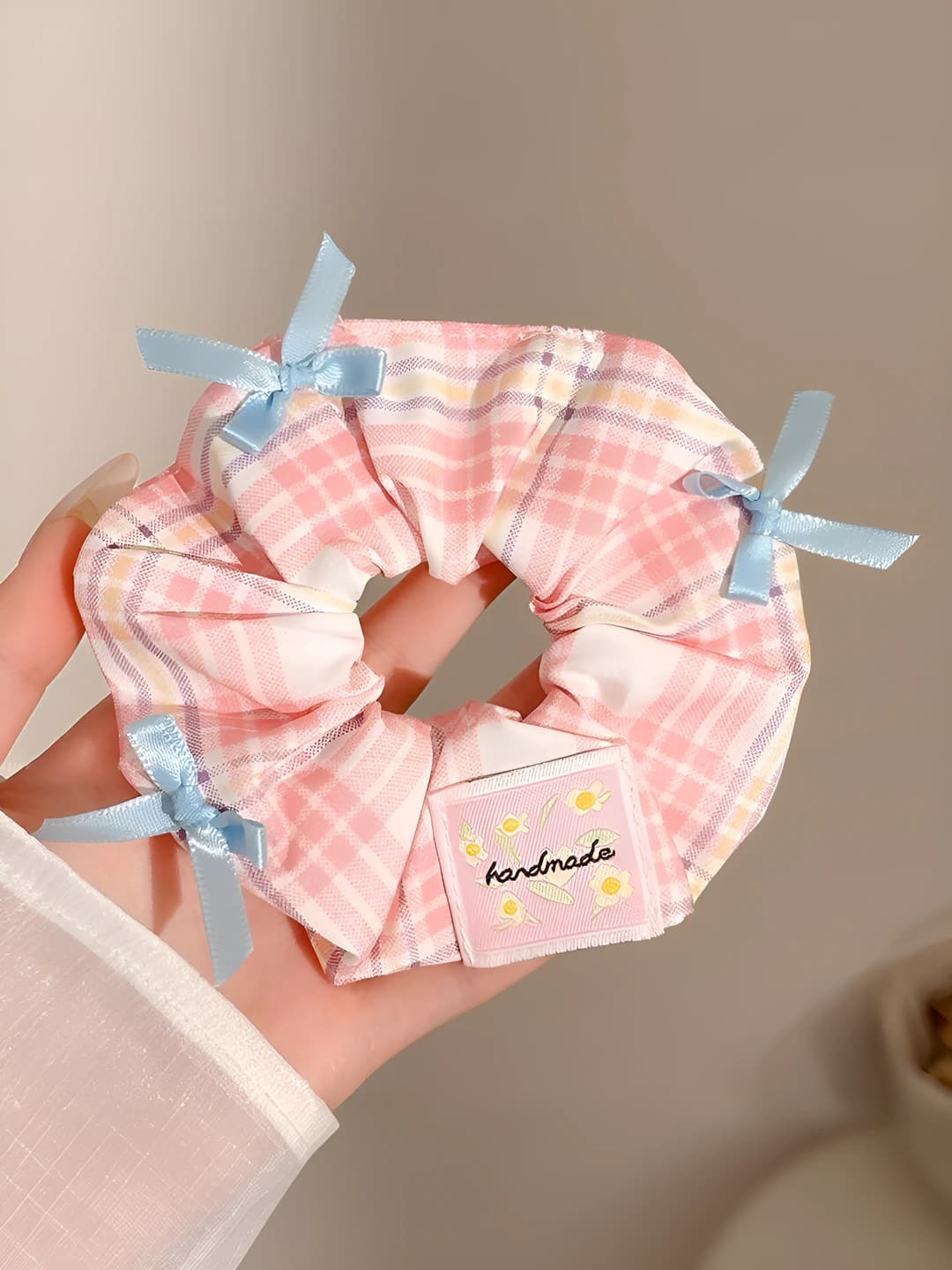 Розовая клетка, бант, 11 см