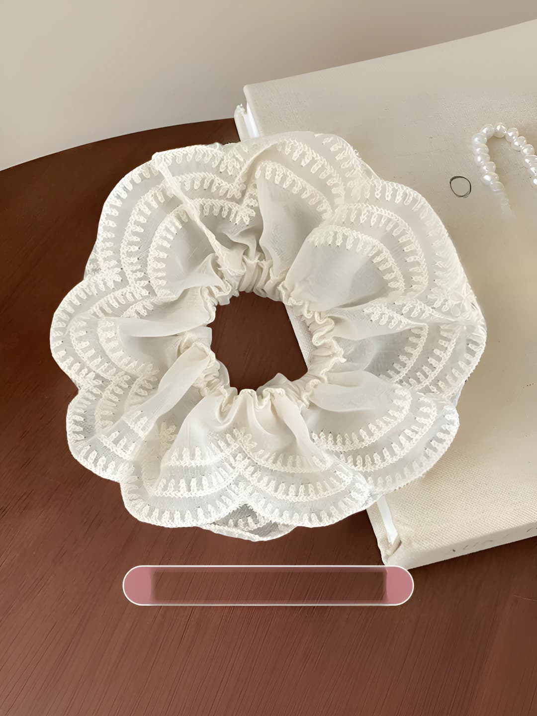 Beige multi-layer lace scrunchie - 16cm