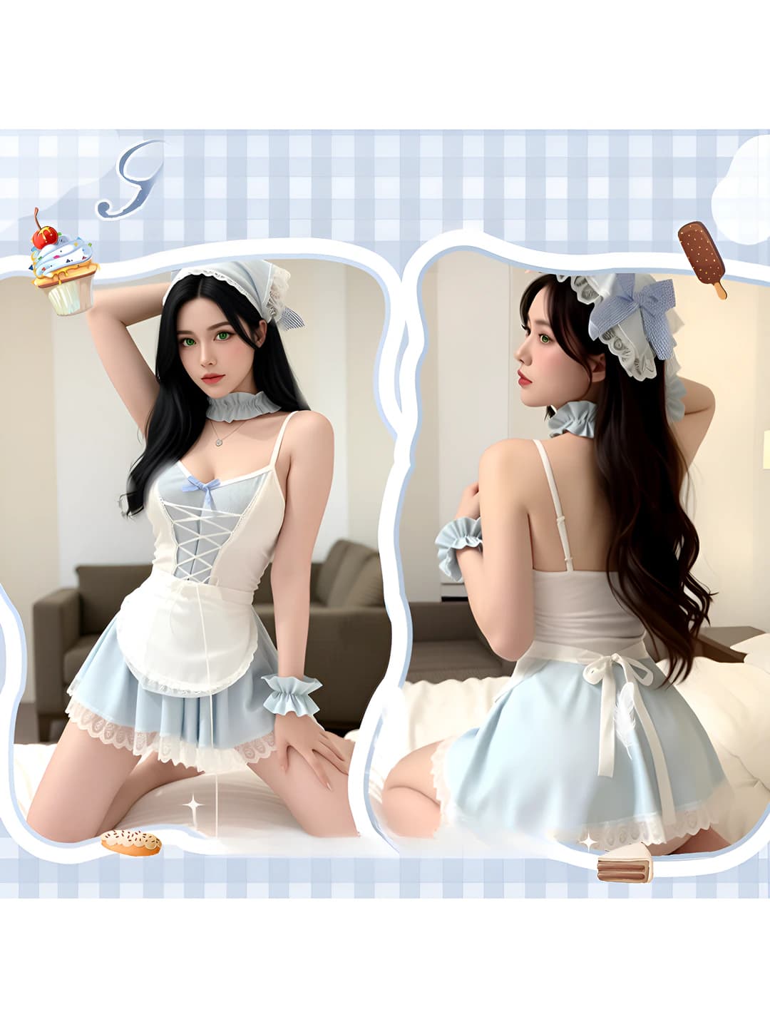 Women's sexy lingerie: cute maid costume, sheer design, polyester fabric