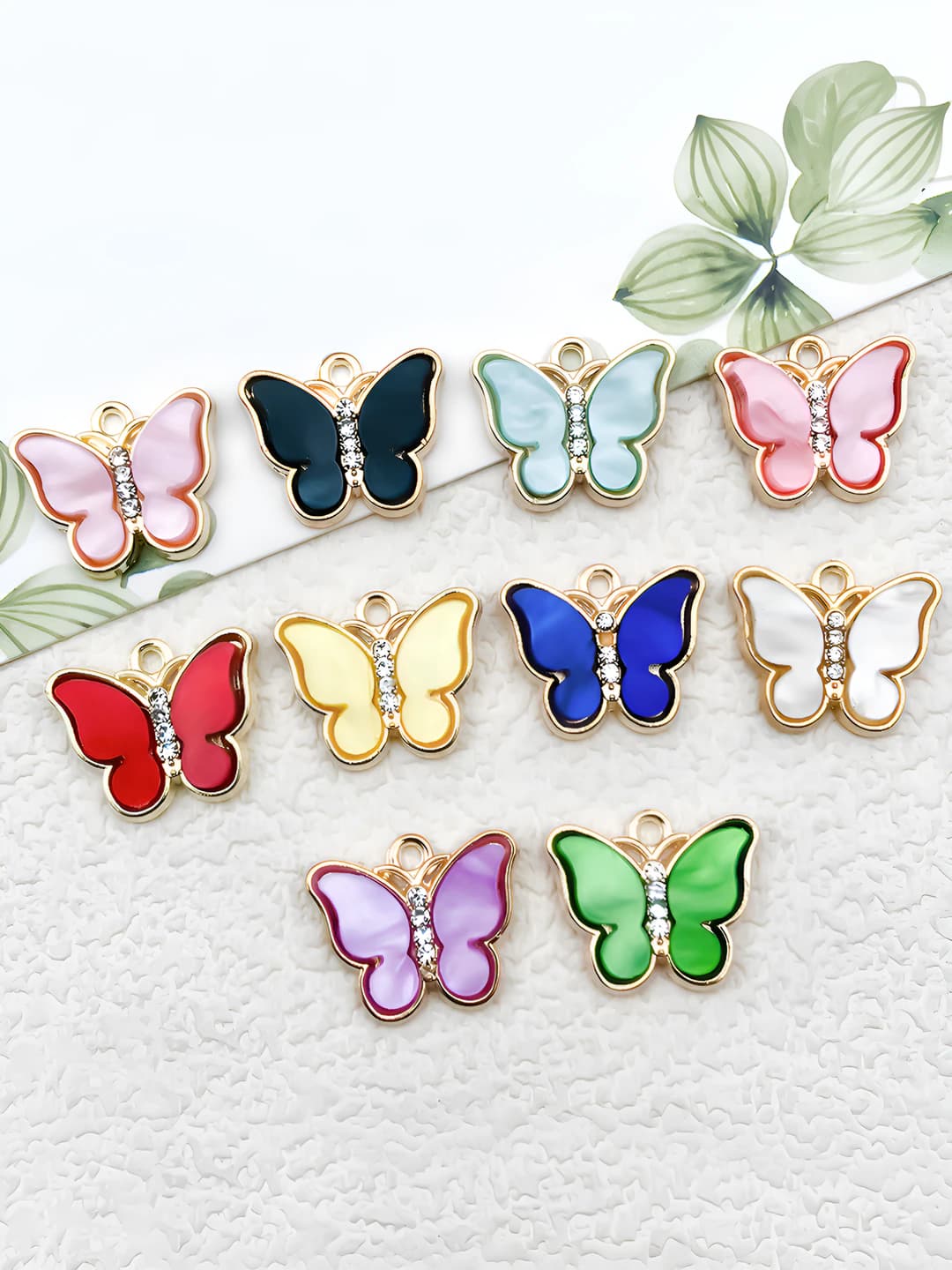 Women's DIY butterfly charms with colored rhinestones made of acrylic and zinc alloy