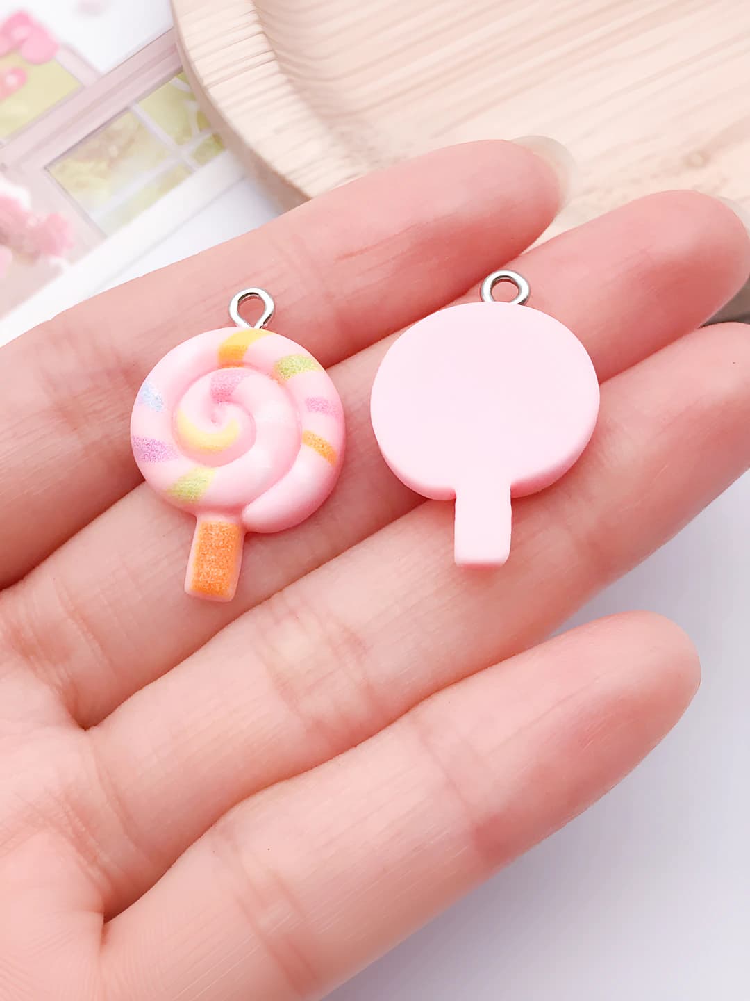 1 pc pink resin lollipop 26x17x5mm-1.15g-24571