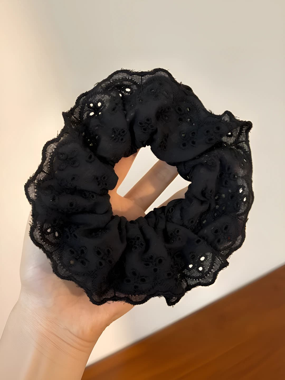 Black, embroidered lace