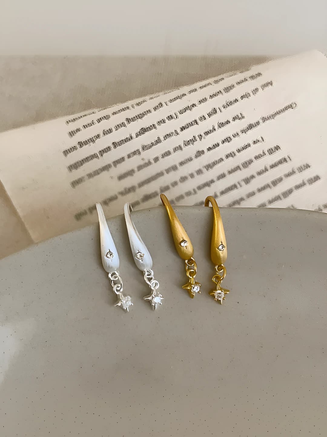 Women's retro brushed bronze hook earrings with eight-pointed star design