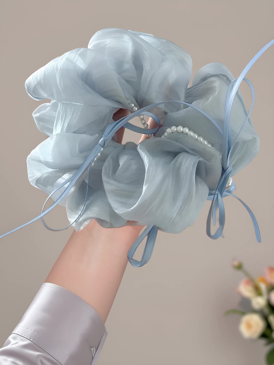 1# Blue mesh hair tie 9 cm