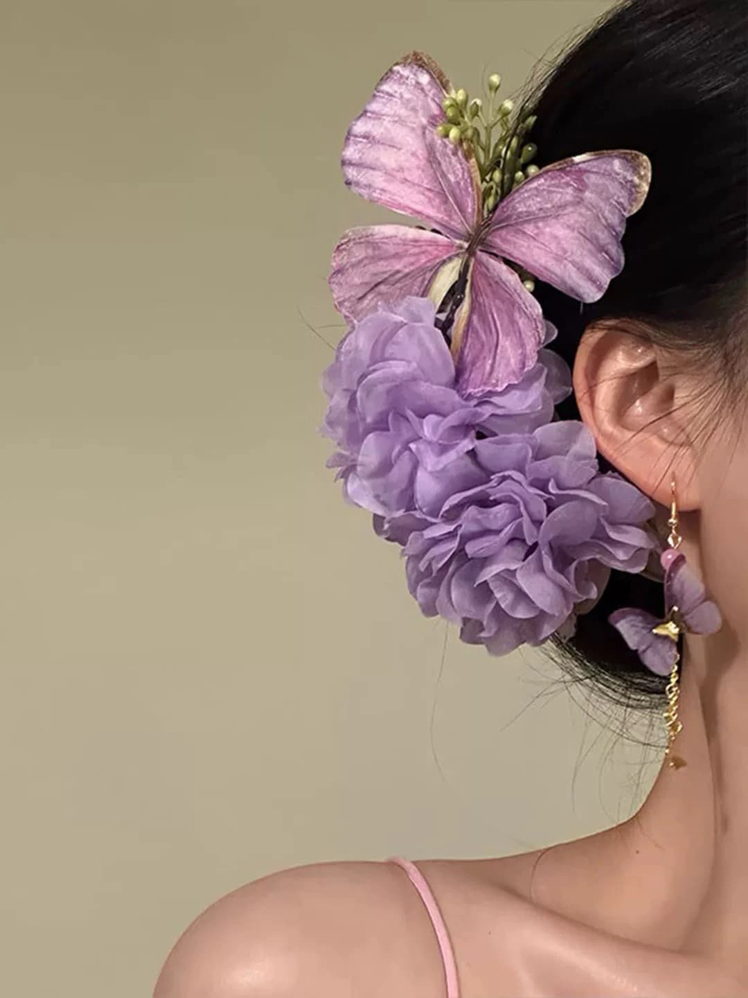 Women's hair clips and combs for summer: purple, with flowers and butterflies, handmade, 2026