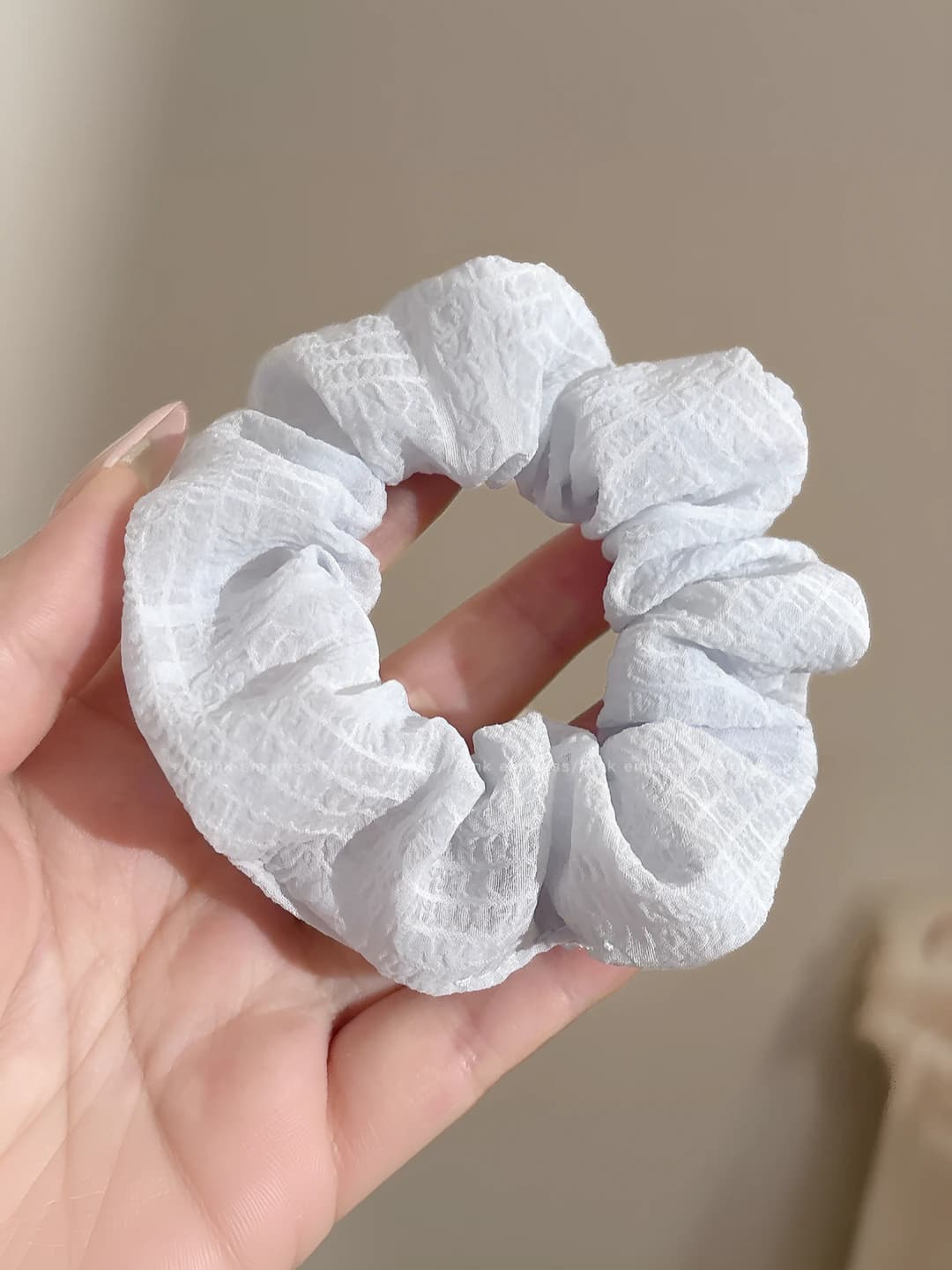 7# Sea salt cream mesh scrunchie, 9.5 cm