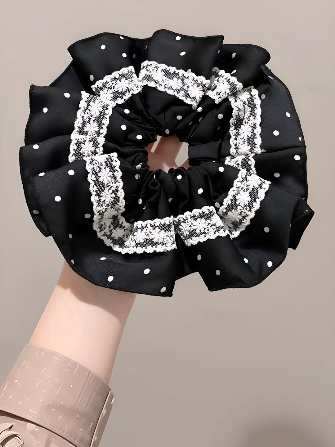 Black - lace large scrunchie