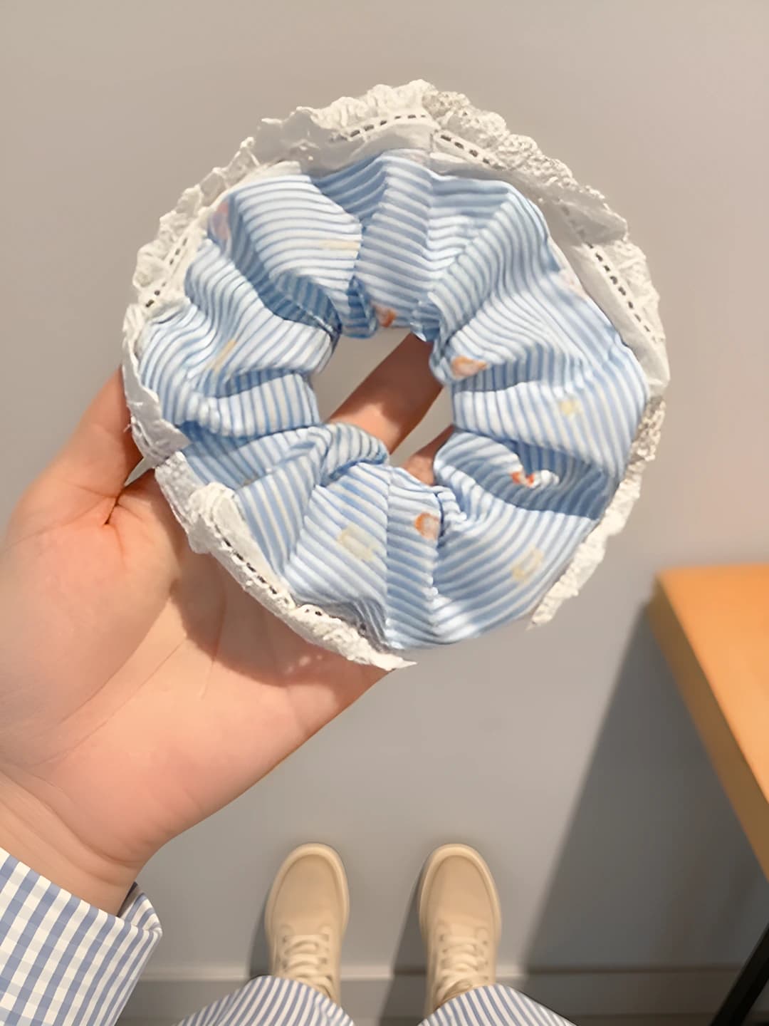 Polka stripe, blue 12.5 cm