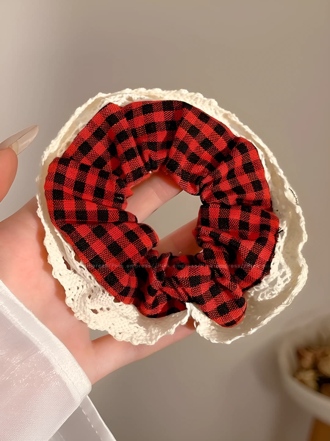 Lace red plaid, 5 cm