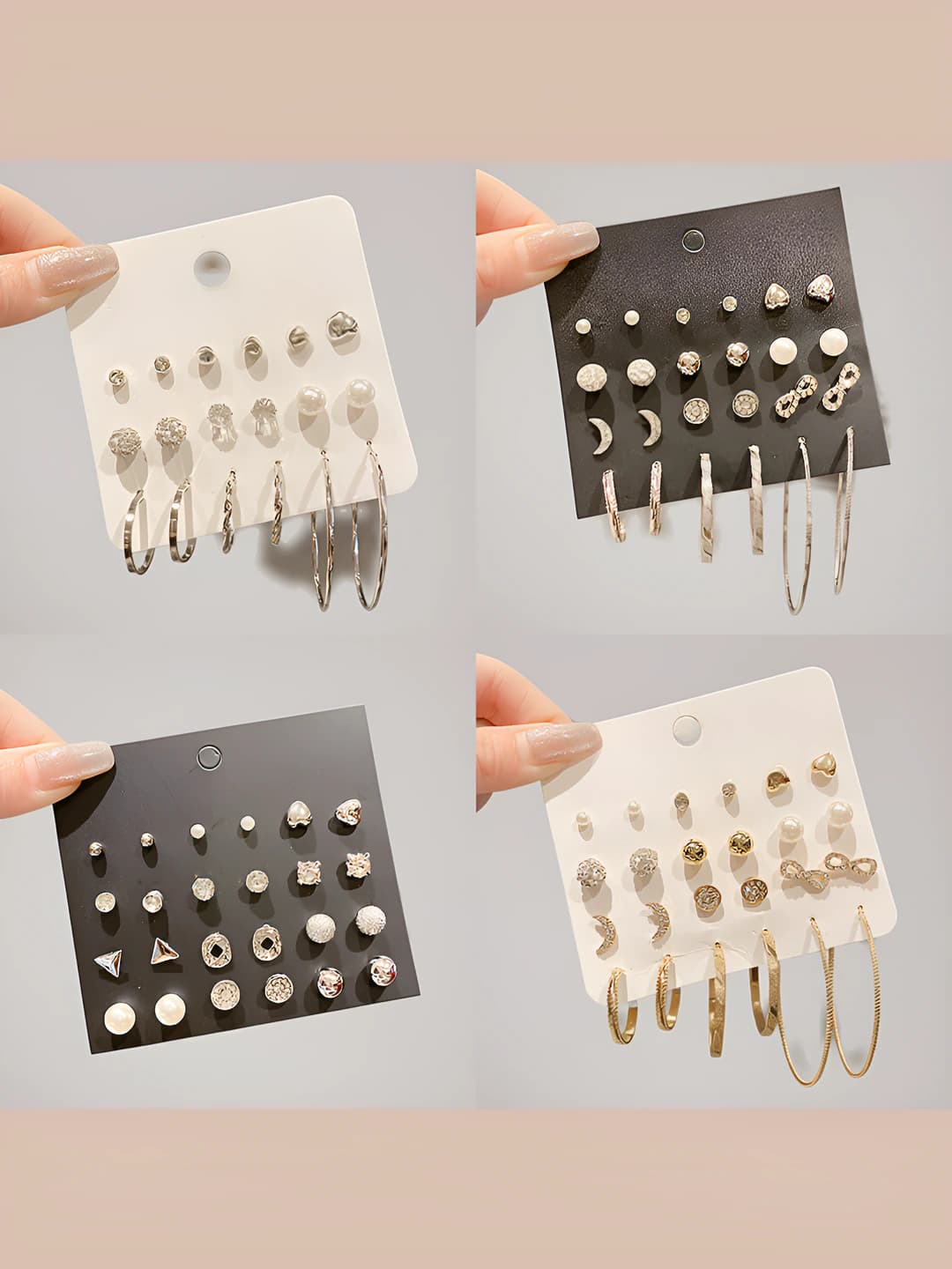 Women's Earrings Set: 2026 New Design, Geometric Shape, Heart and C-Shape Elements, Korean Style, Alloy