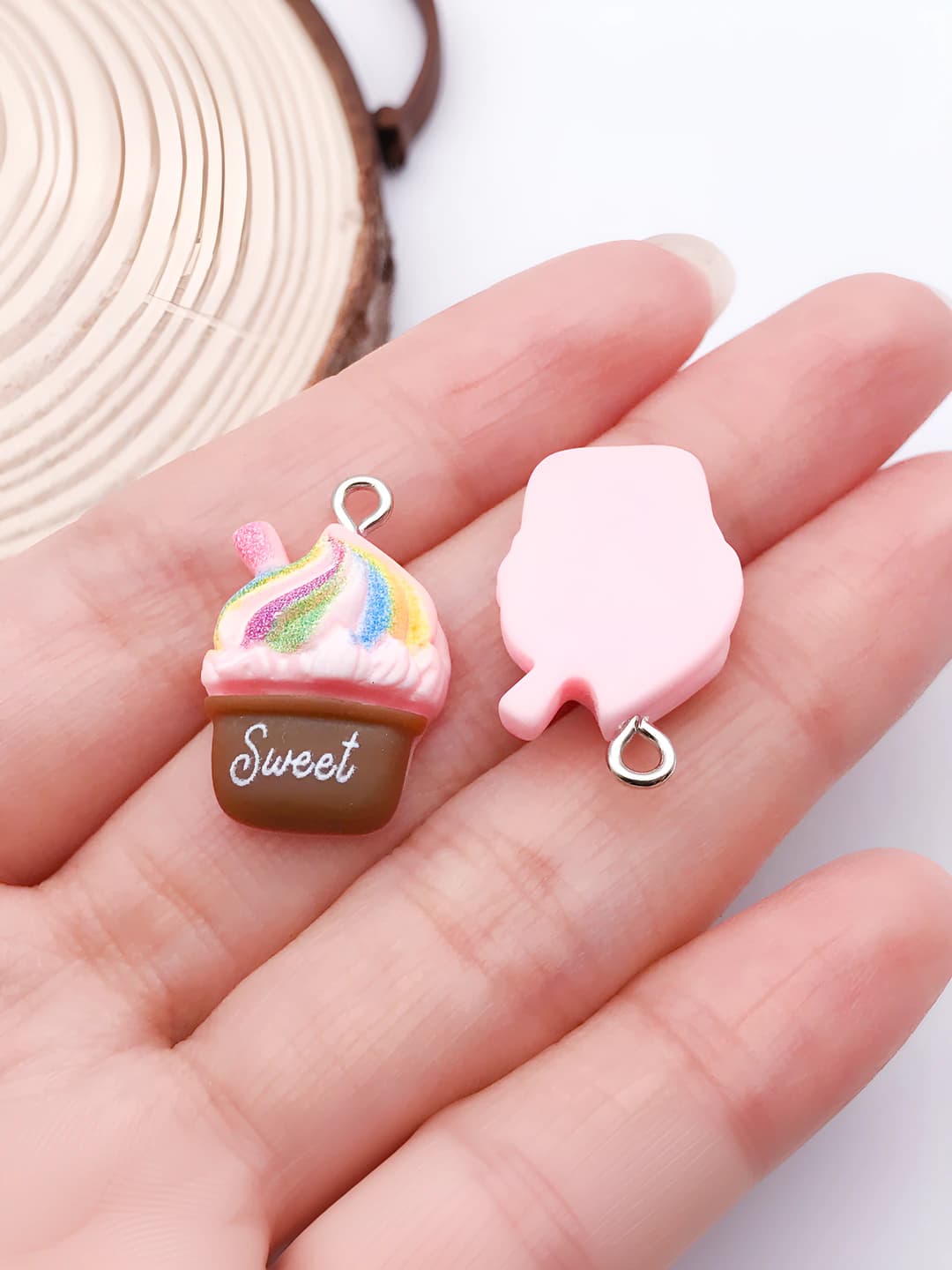 1 pc, pink-coffee, cake, 25x15x7mm, 1.25g