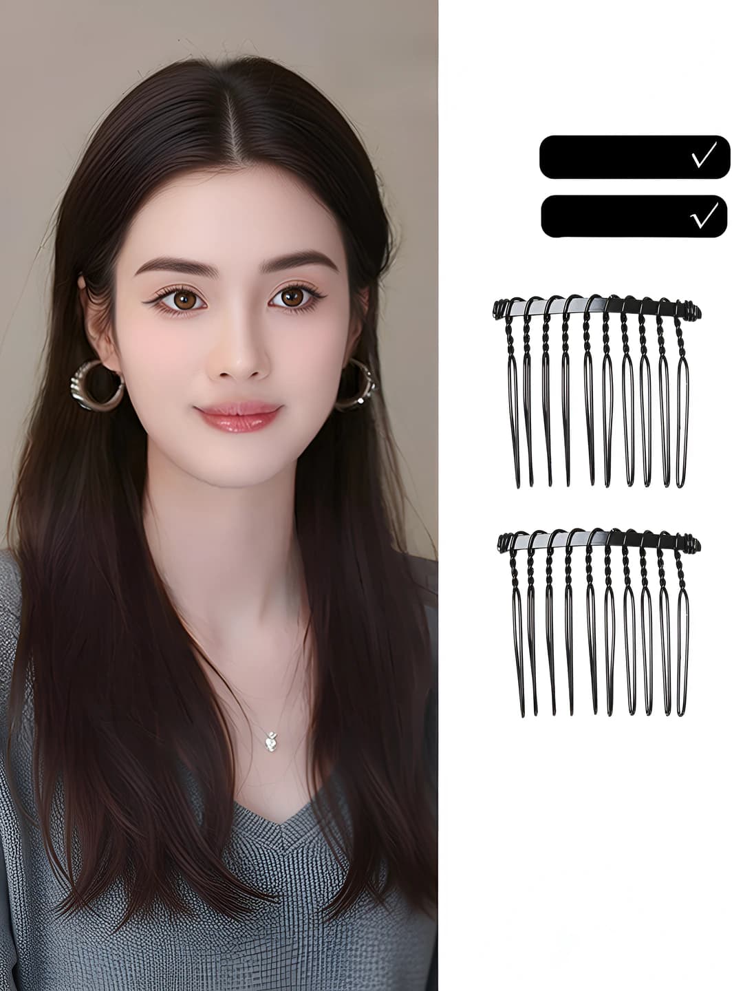 Women's hair clips and combs: black, invisible, geometric shape, metal material, painted finish, minimalist style