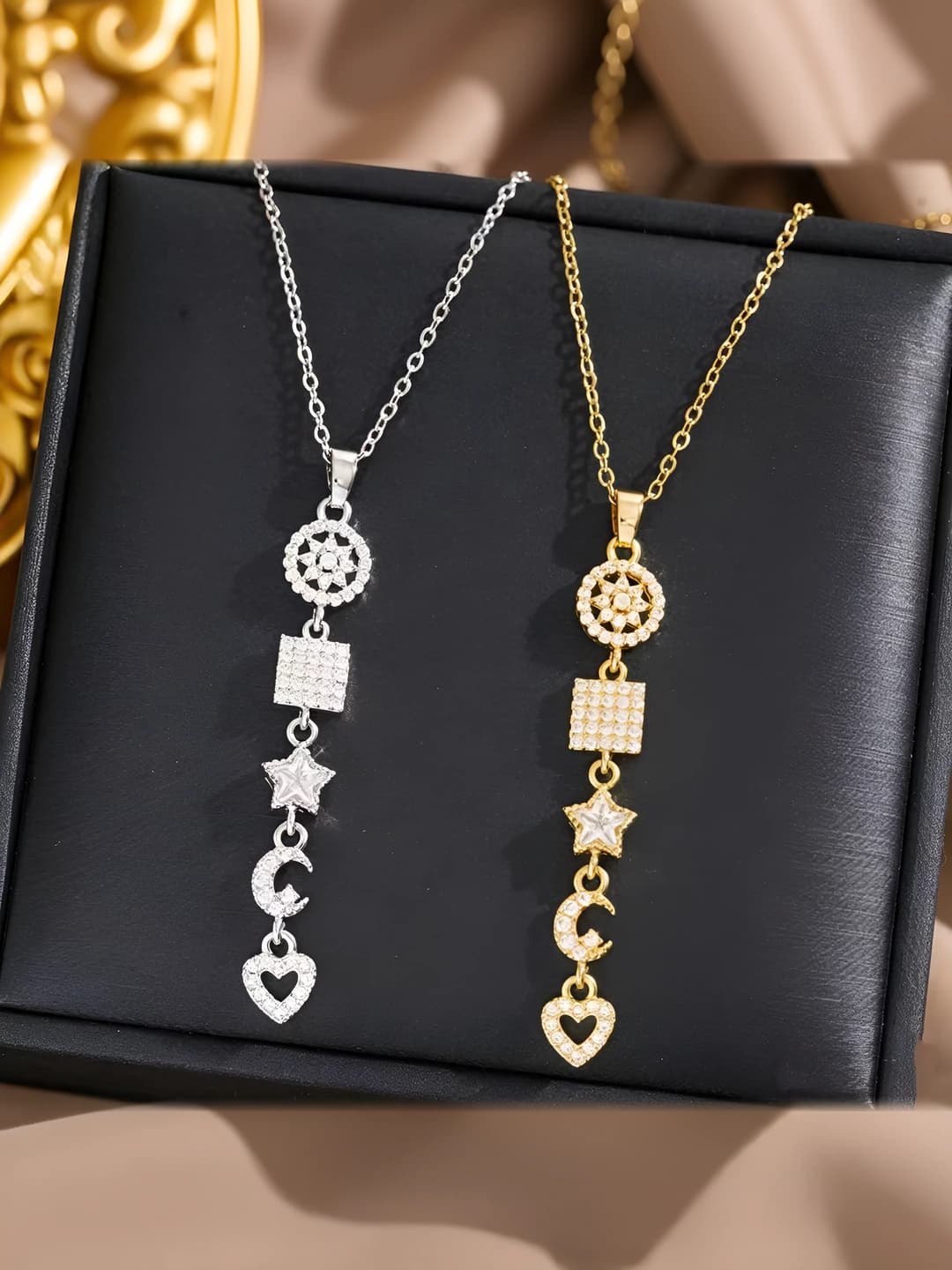 Ayollar uchun 18K oltin qoplamali titan po'lat zanjirli marjon, geometrik dizayn elementi, 41-50 sm