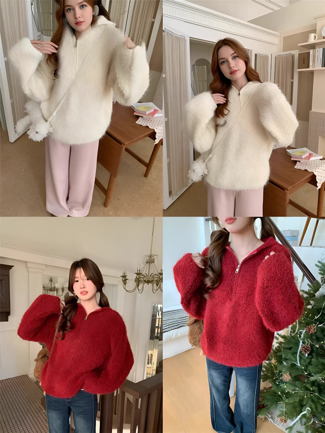 Ayollar uchun kuz-qish mavsumiga mo'ljallangan bo'sh (oversize) kesim, uzun yengli, fermuarli, bir rangli, trikotaj sviter