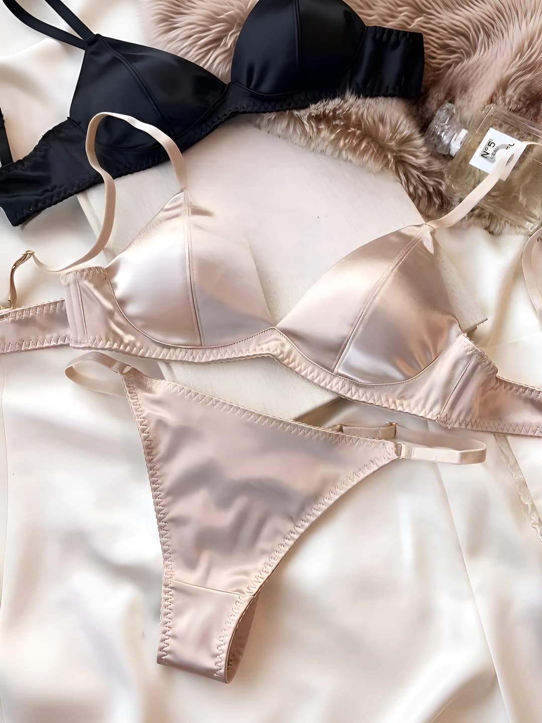 Women's underwear set: leopard print, thin, seamless, satin, wire-free, plus size bra and brief set