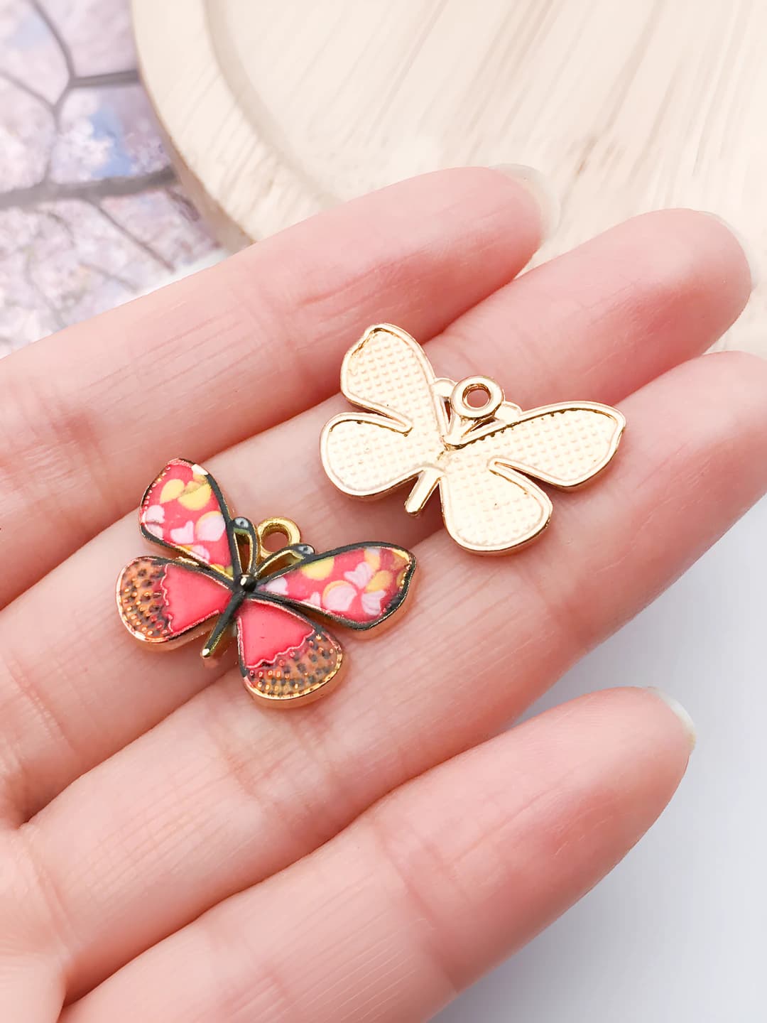 1 pc KC gold-red, oil print, butterfly 14x22mm-1.5g-27630