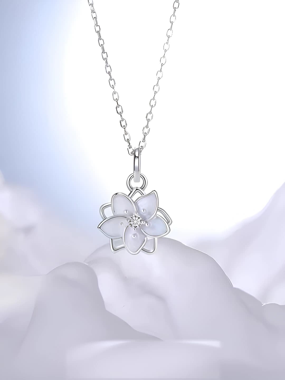 Women's white brass jasmine flower pendant necklace