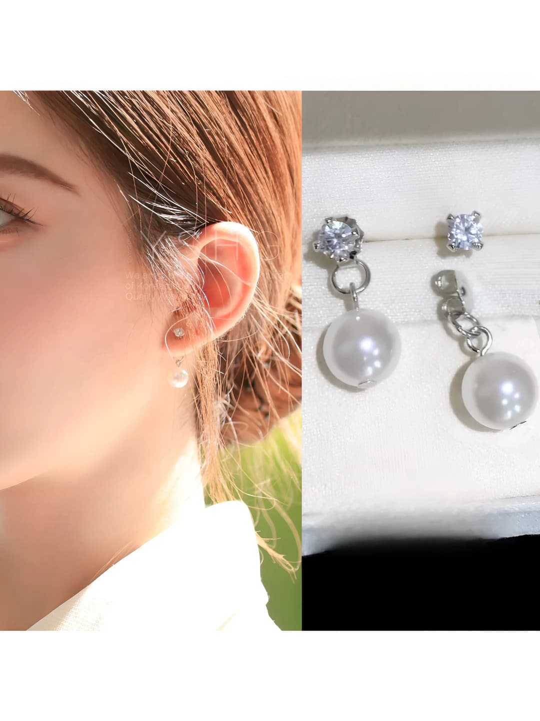 Women's zircon and pearl stud earrings in a unique style