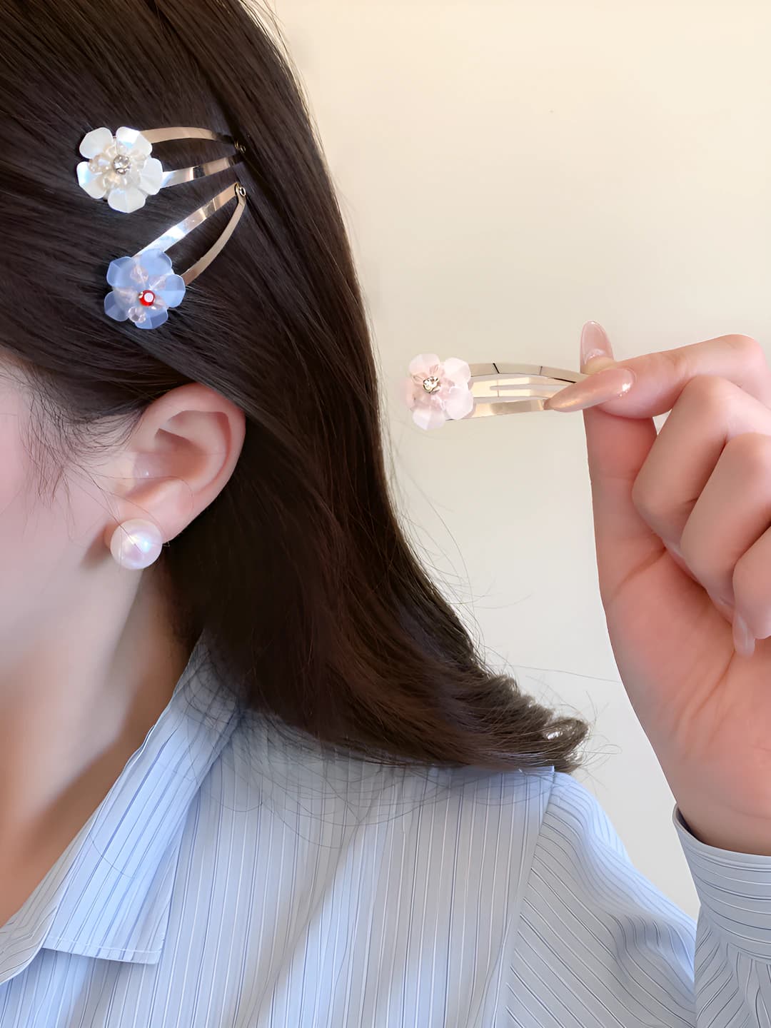 Women's flower hair clips made of acrylic, handmade, casual style, BB clip