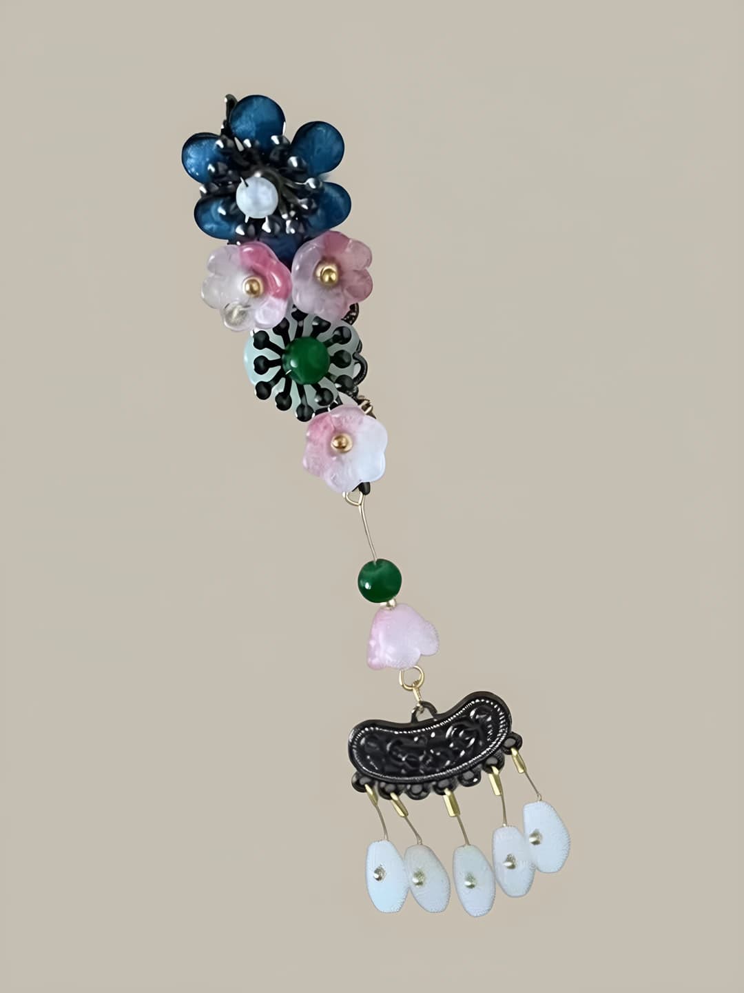 Floral long tassel hair clip