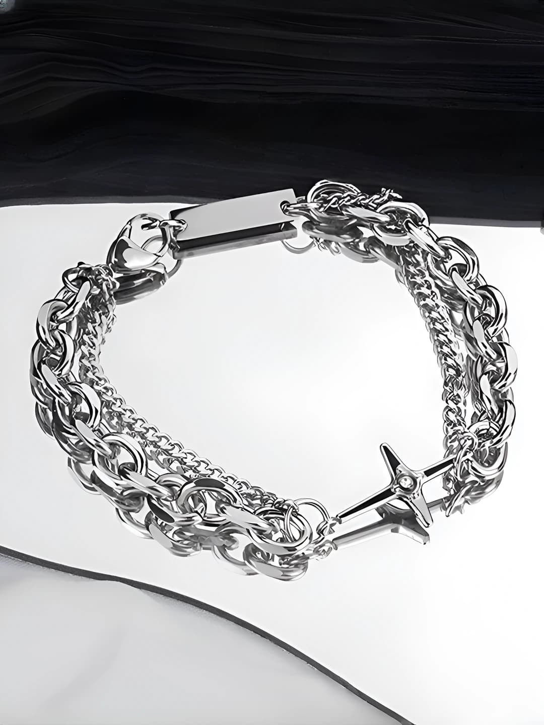 Double layer cross titanium steel bracelet