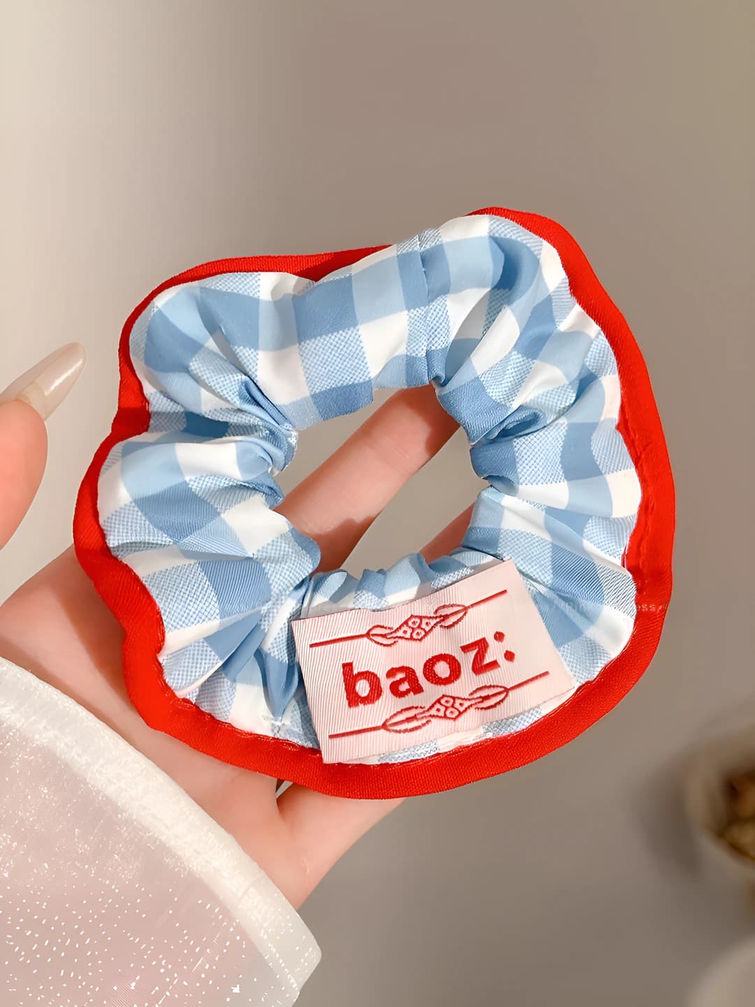 Blue plaid scrunchie ~12 cm