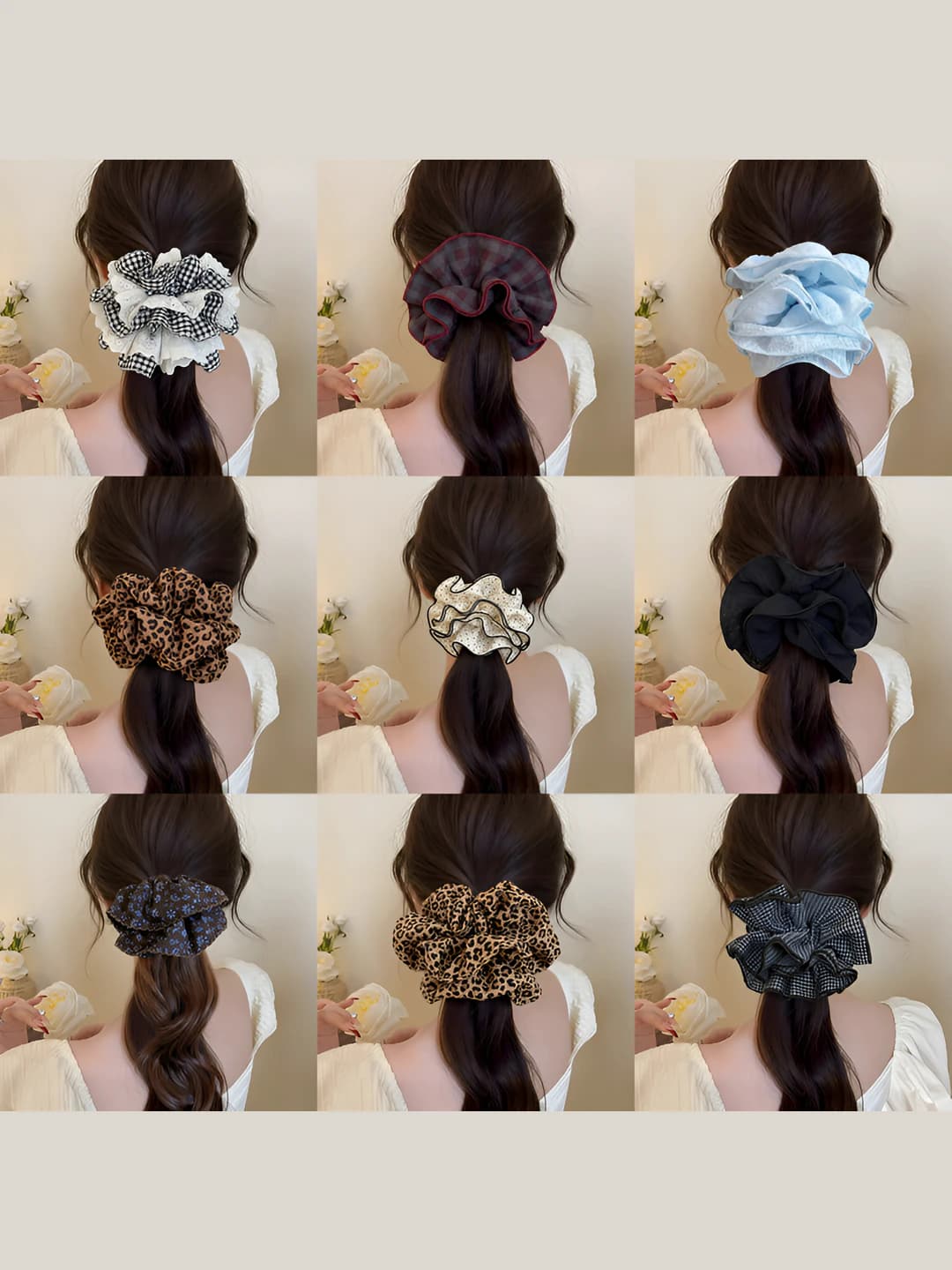 Women's large satin scrunchie with bow design in Chanel style