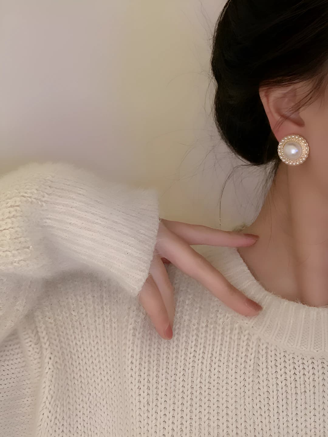 Women's retro imitation pearl earrings 925 silver