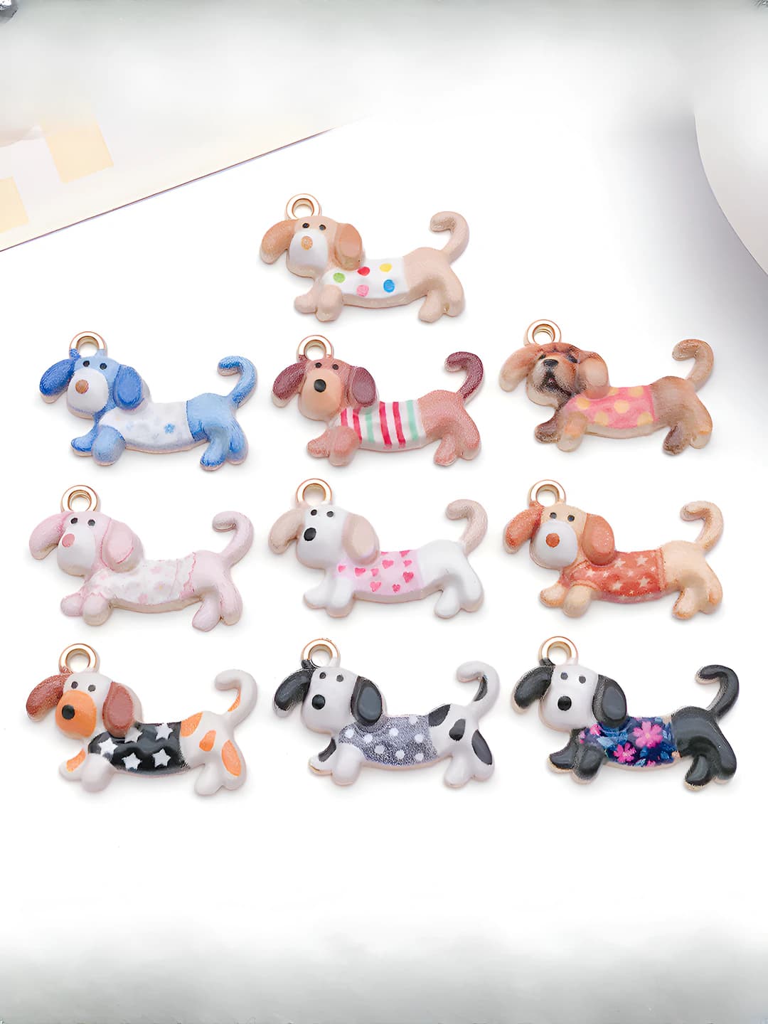 DIY animal enamel charms/pendants for women: printed, zinc alloy, corgi, schnauzer, bichon, dogs