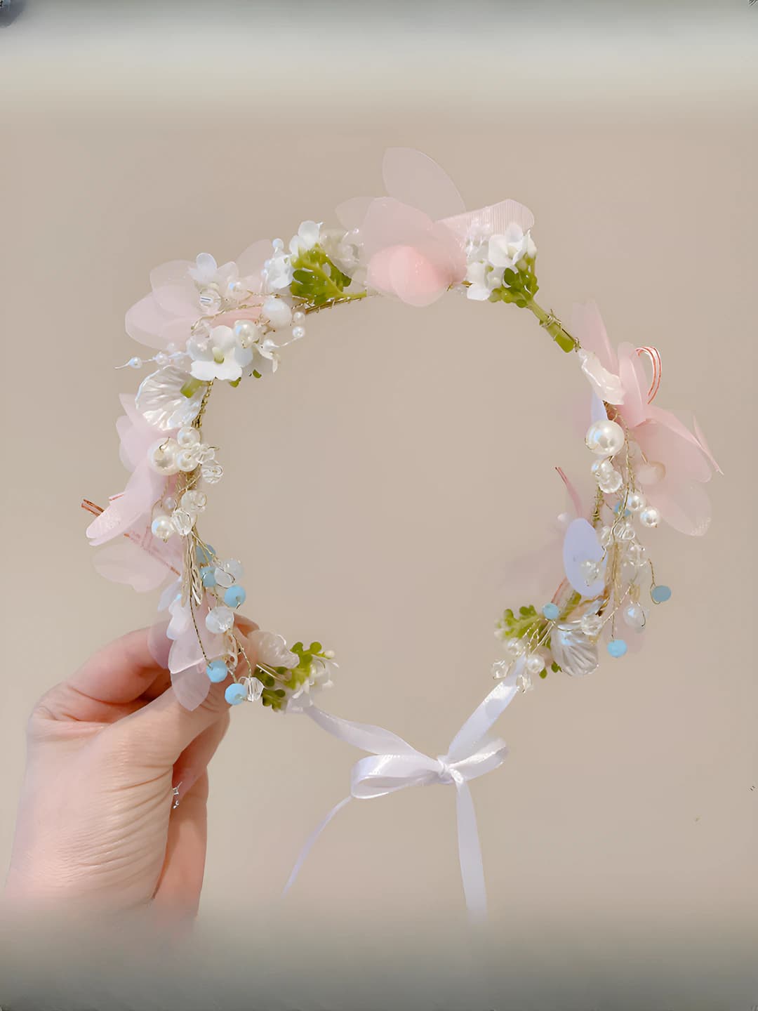 4# Blue beaded ribbon headband