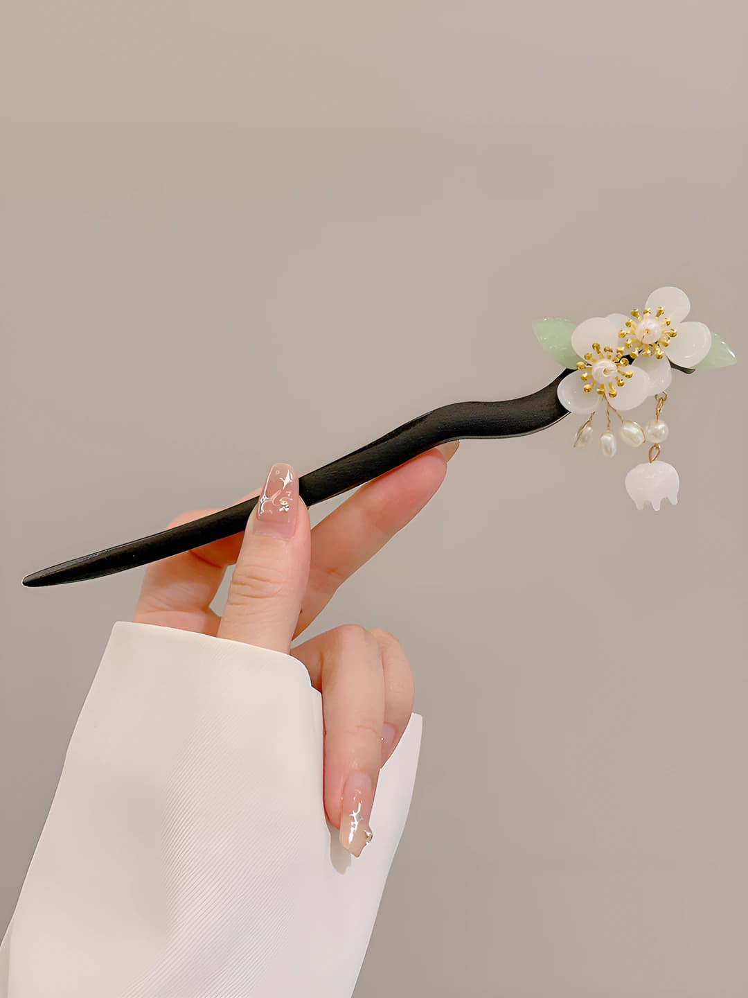 118# White jade two flowers pendant dragon hairpin (packaged)