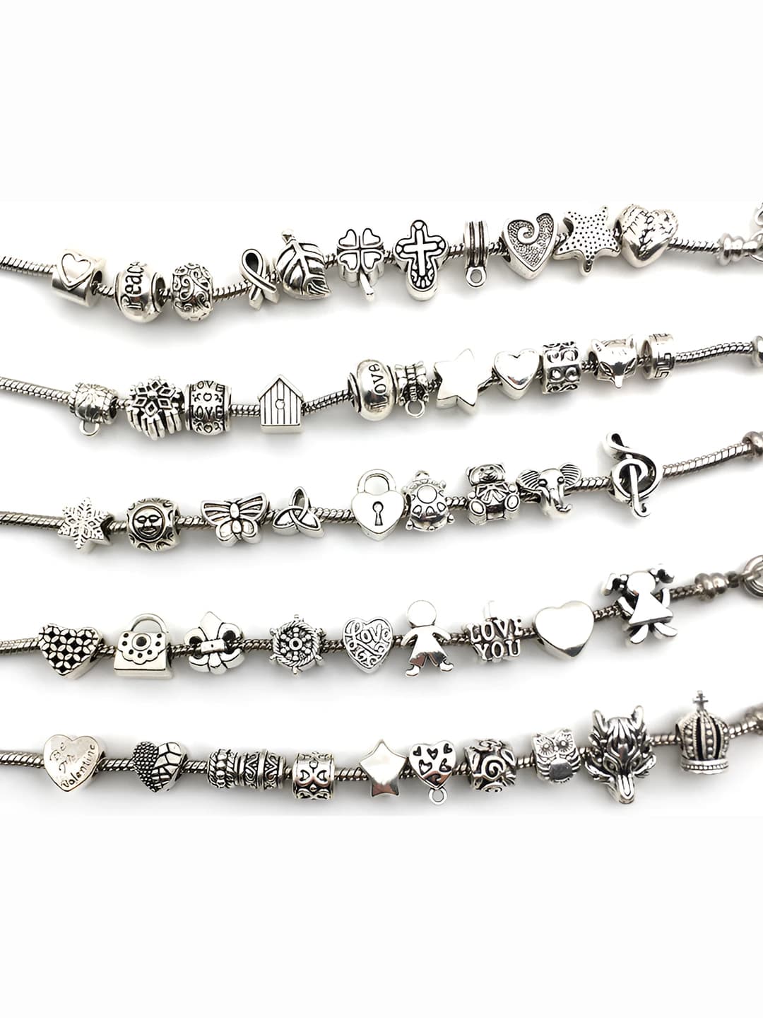 60 pcs mixed antique silver large hole beads