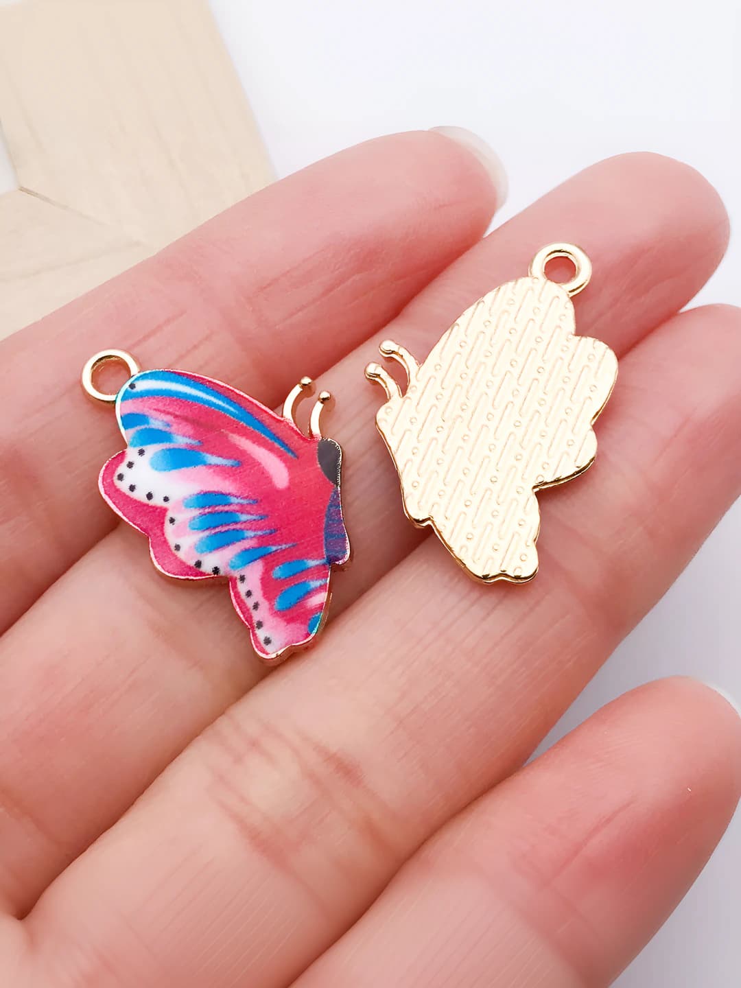Rose red printed butterfly 16x24mm