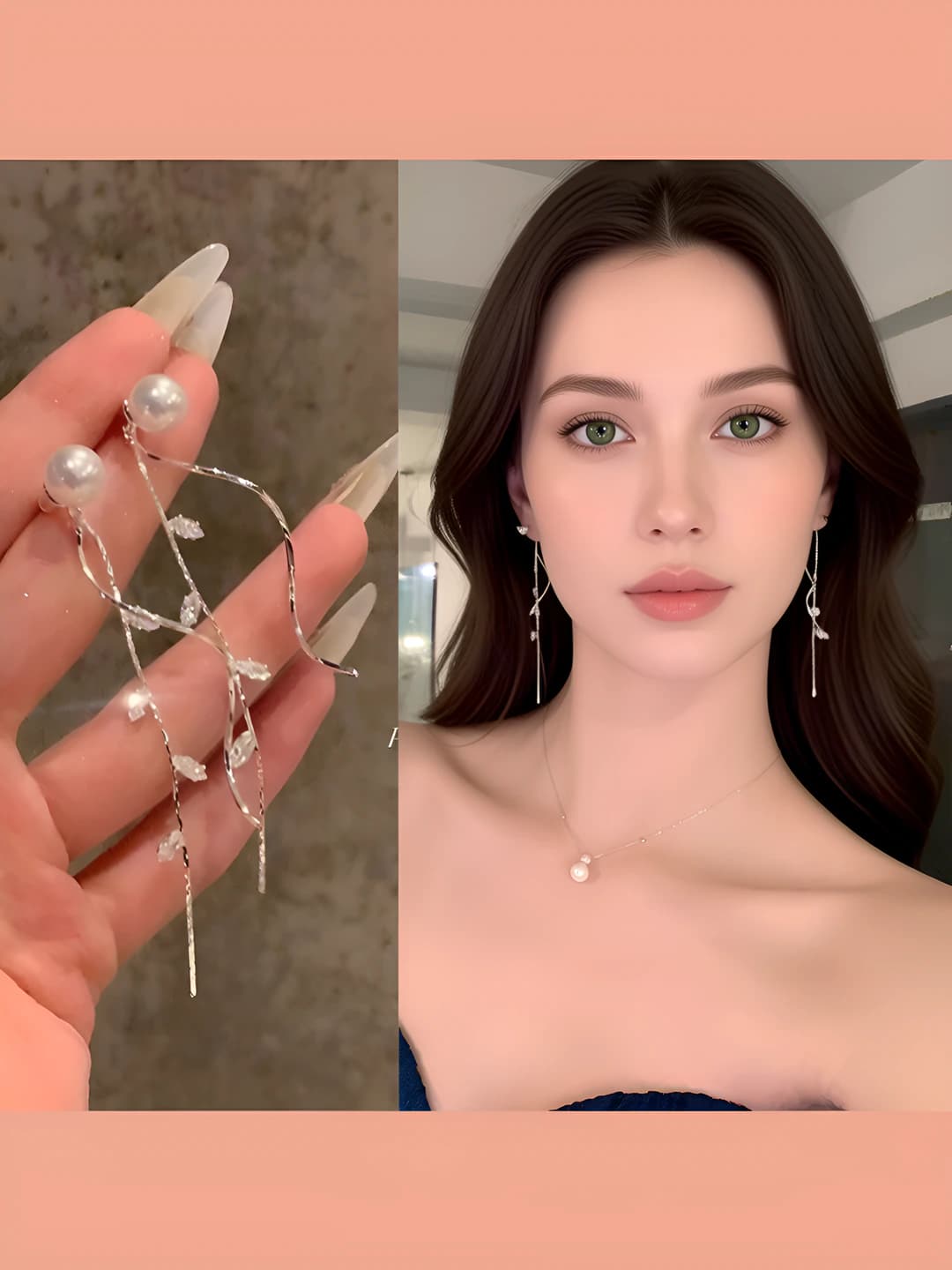 1# Long pearl tassel earrings
