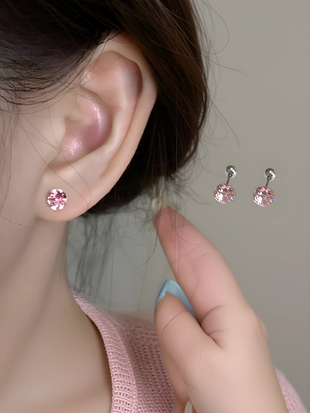 14#Pink earrings pair