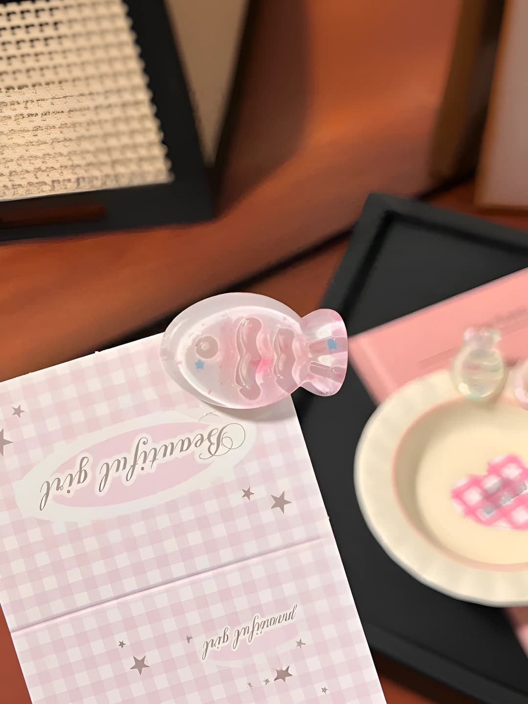 Jelly star pink clear fish clip, 3.2 cm
