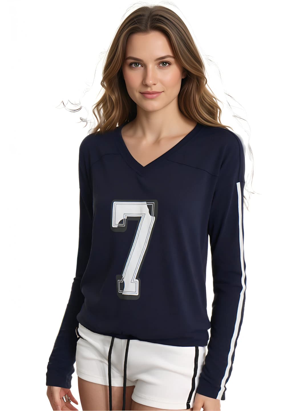 Women's long sleeve t-shirt, V-neck, slim fit, printed, spring-autumn 2026