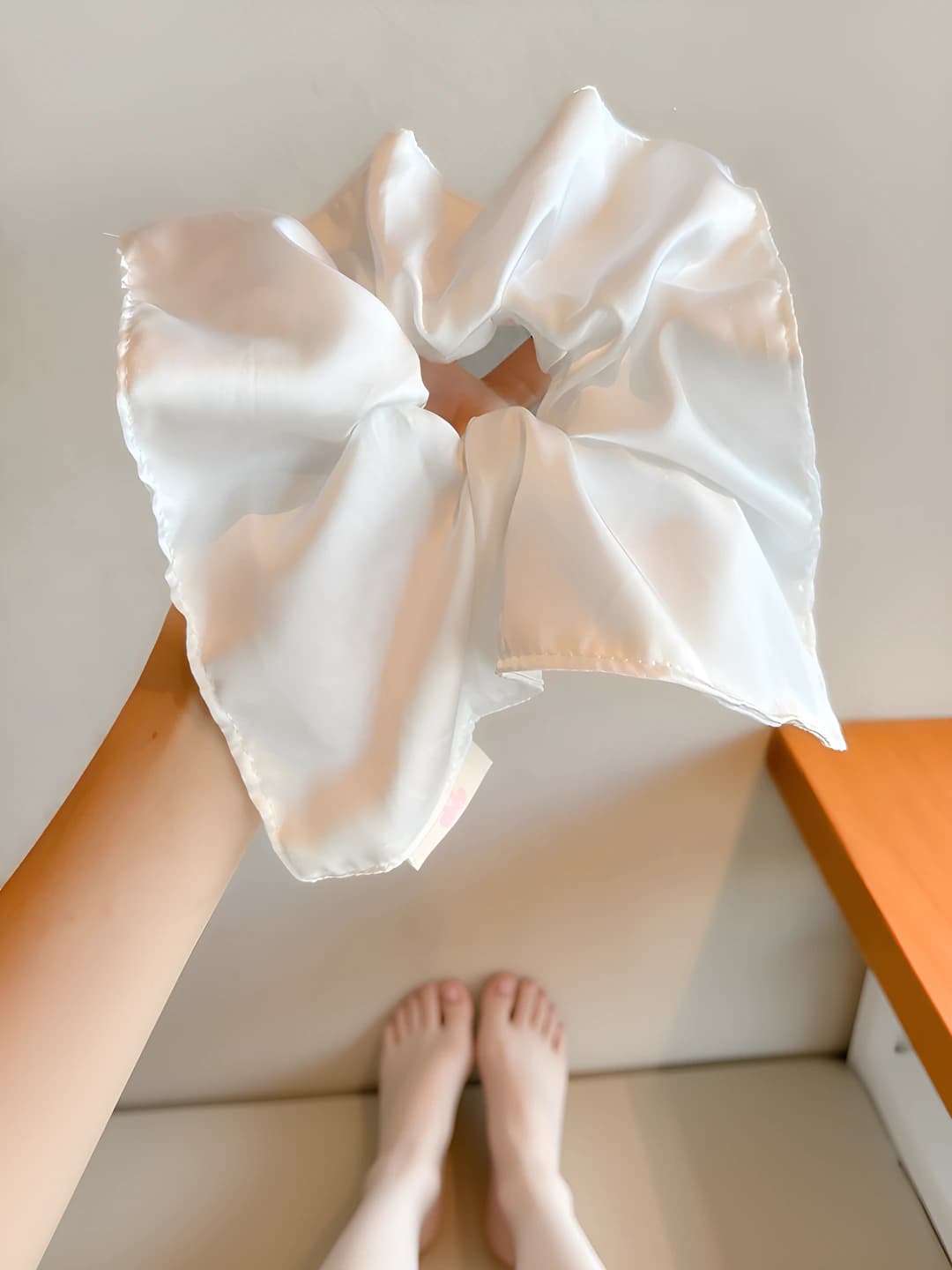 White satin square scrunchie