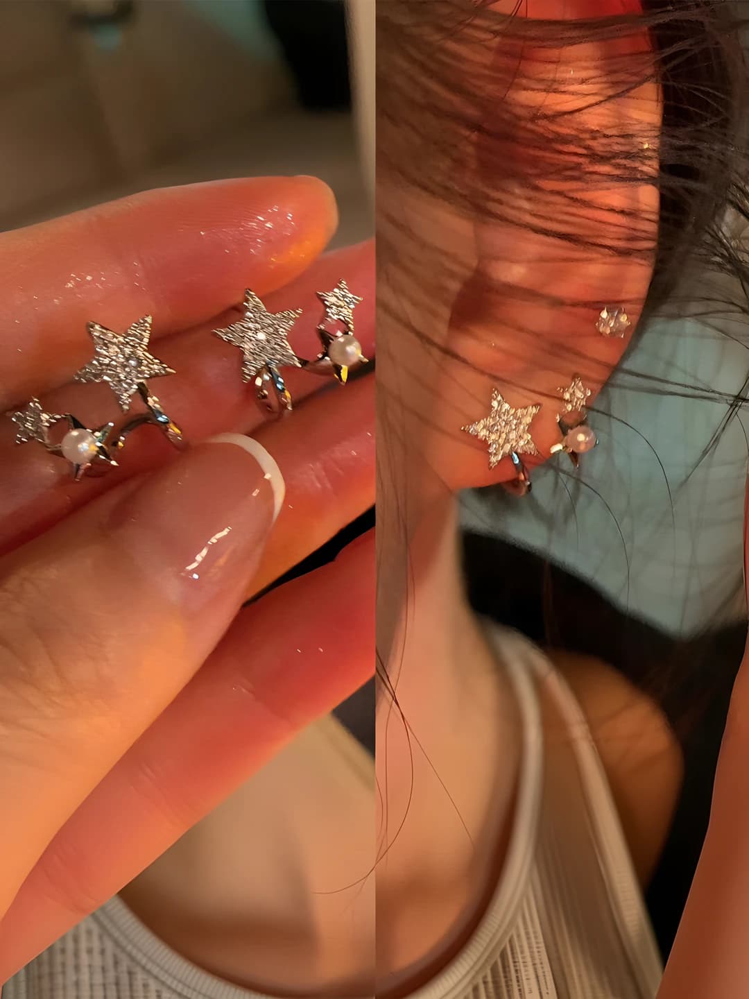 Women's ins style star-shaped earrings with zircon and pearl