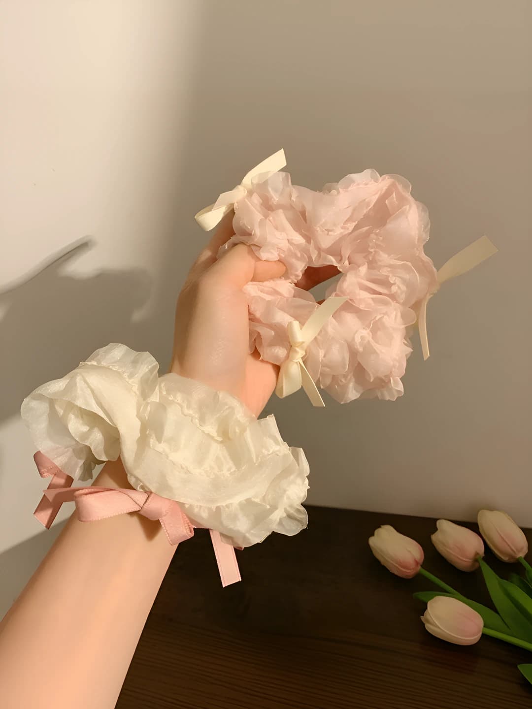 Women's loose fit fabric hair ties, handmade, ribbon bow, forest style, light luxury style, sweet and beautiful
