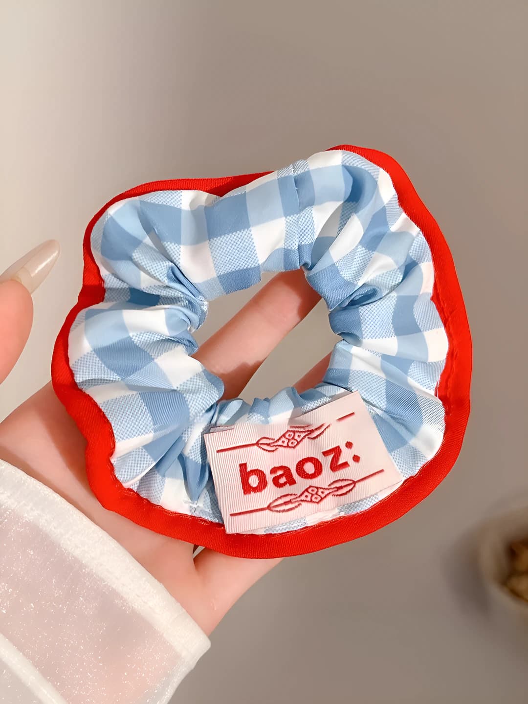 Blue plaid scrunchie ~12 cm