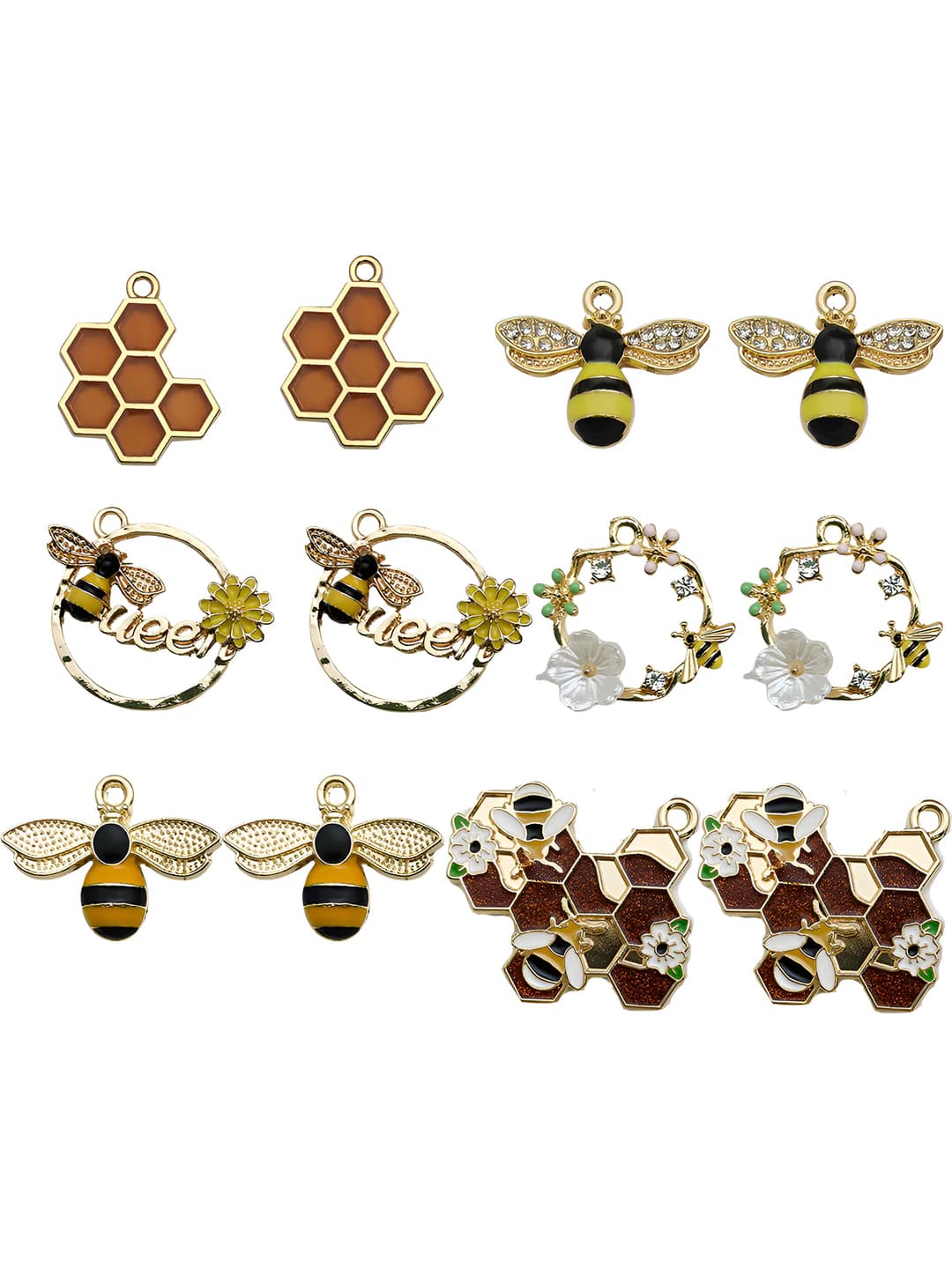 12 Mixed Enamel Bees - 6 Styles x 2 - 23g