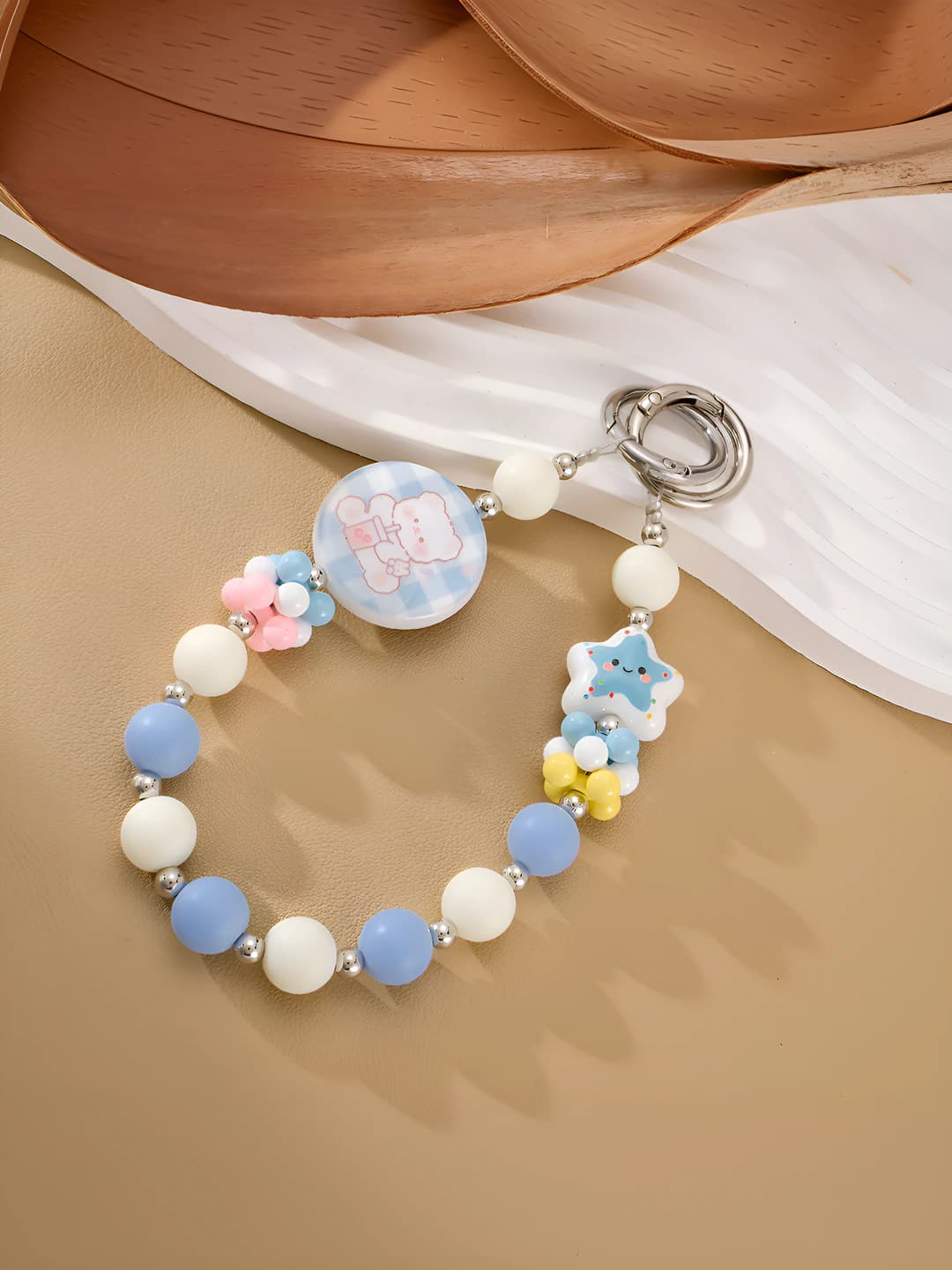 Bear star charm, blue-white