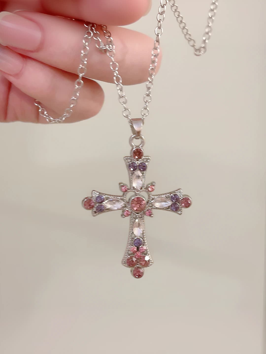 Pink diamond cross necklace