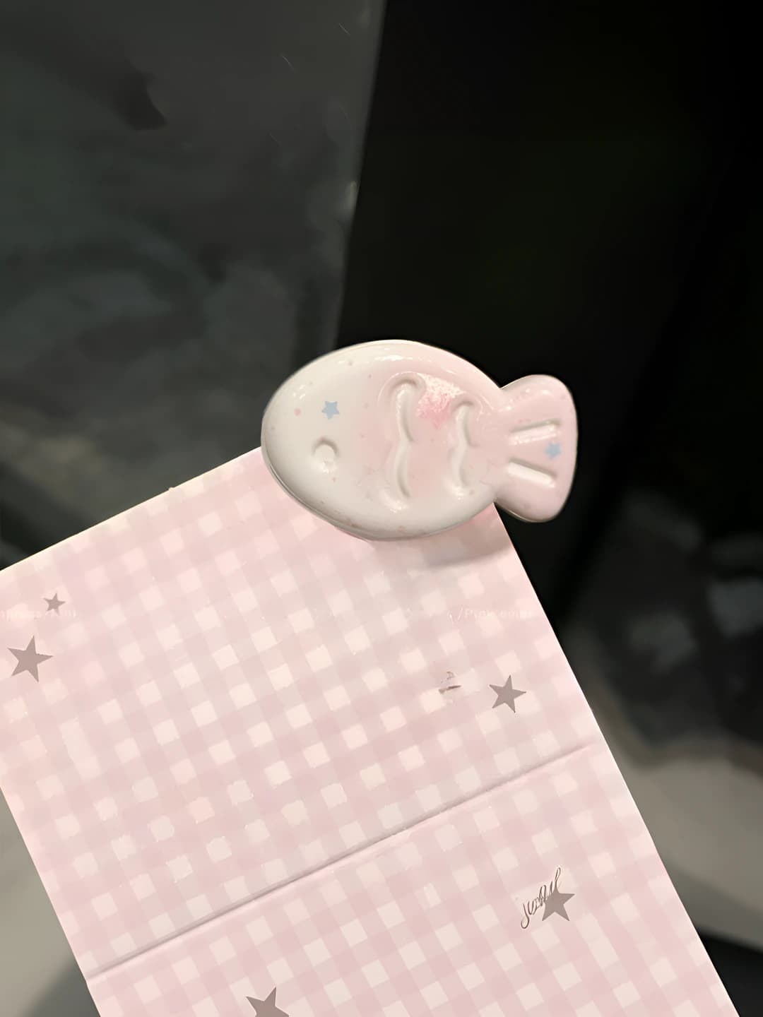 Print white peach star pink fish clip, 3.2 cm