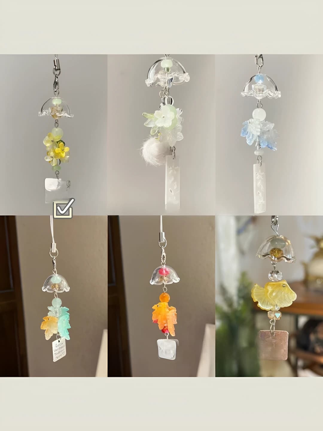 Women's keychain: Chinese style jasmine, maple leaf, ginkgo and jingling chain charm