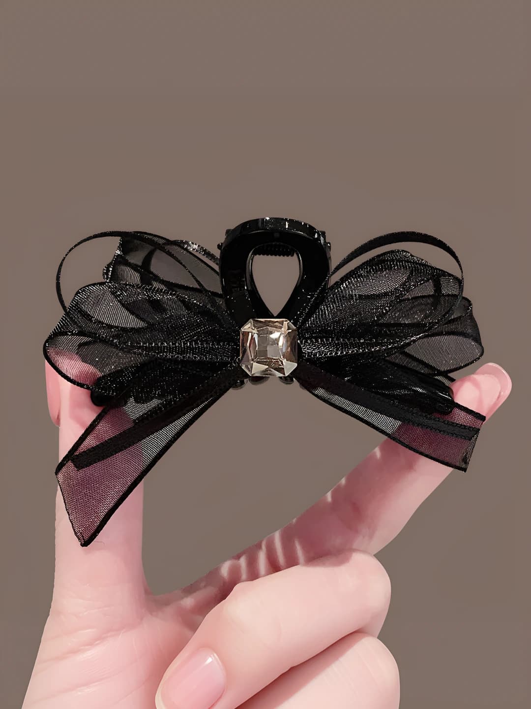 Женский зажим для волос bow hair clip из чёрной сетки с кристаллами, деловой стиль
