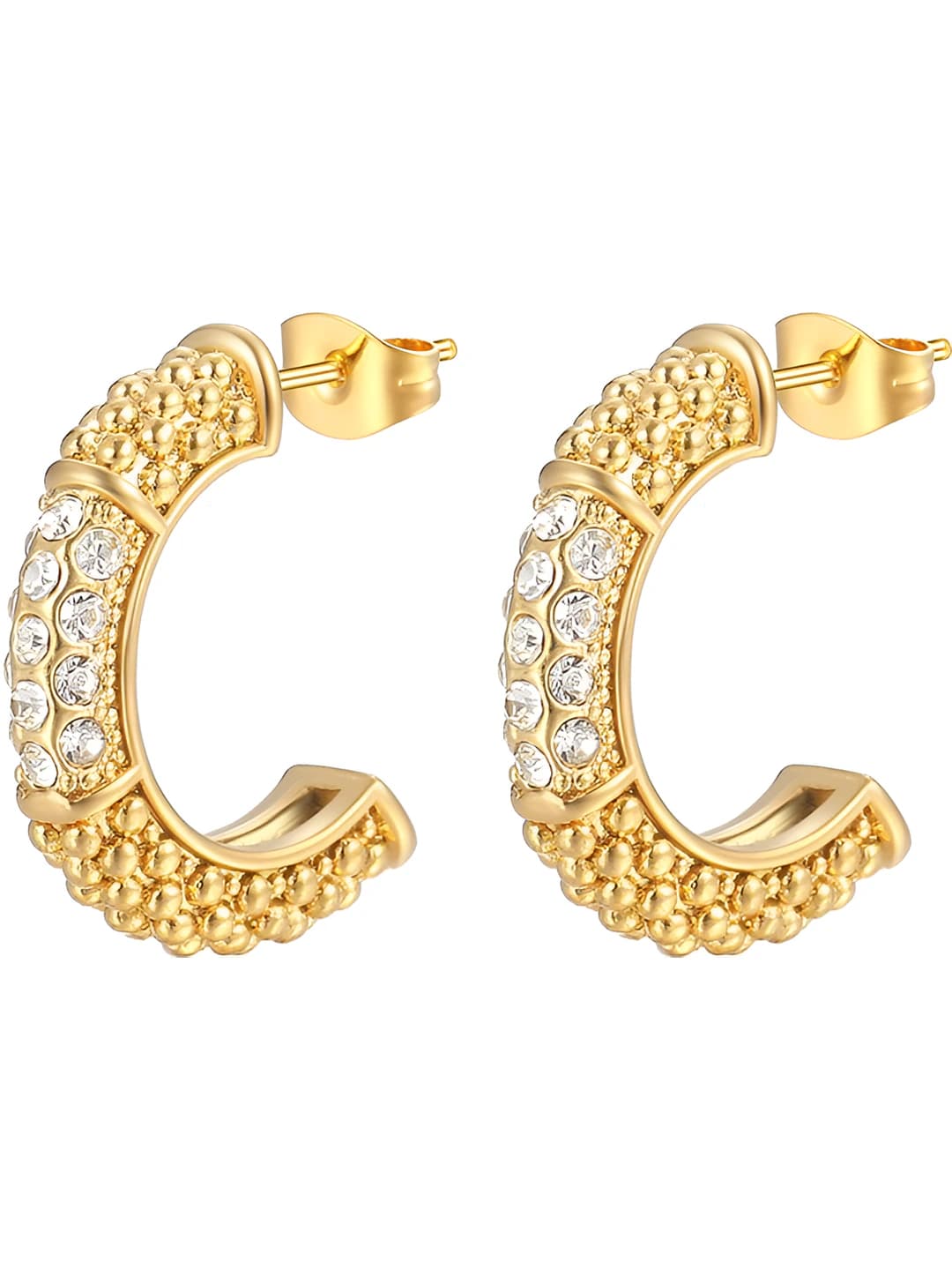 Women's French retro 18K gold plated titanium steel earrings, geometric shape, circular design element, premium style
