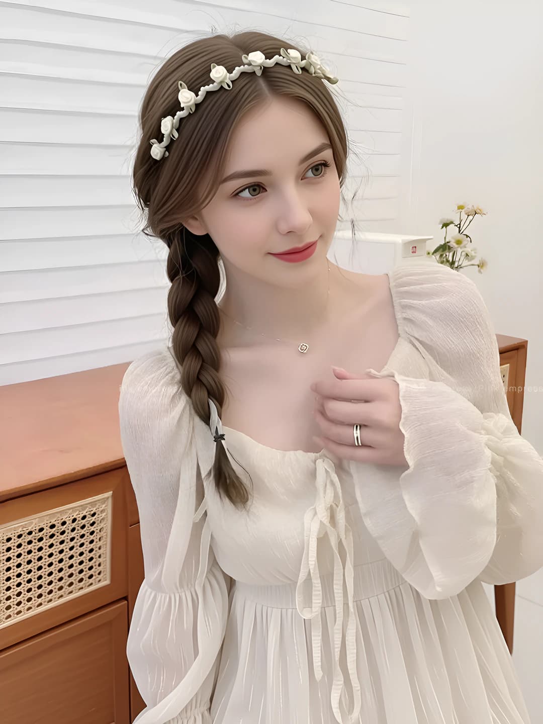 1# White pearl small floral headband