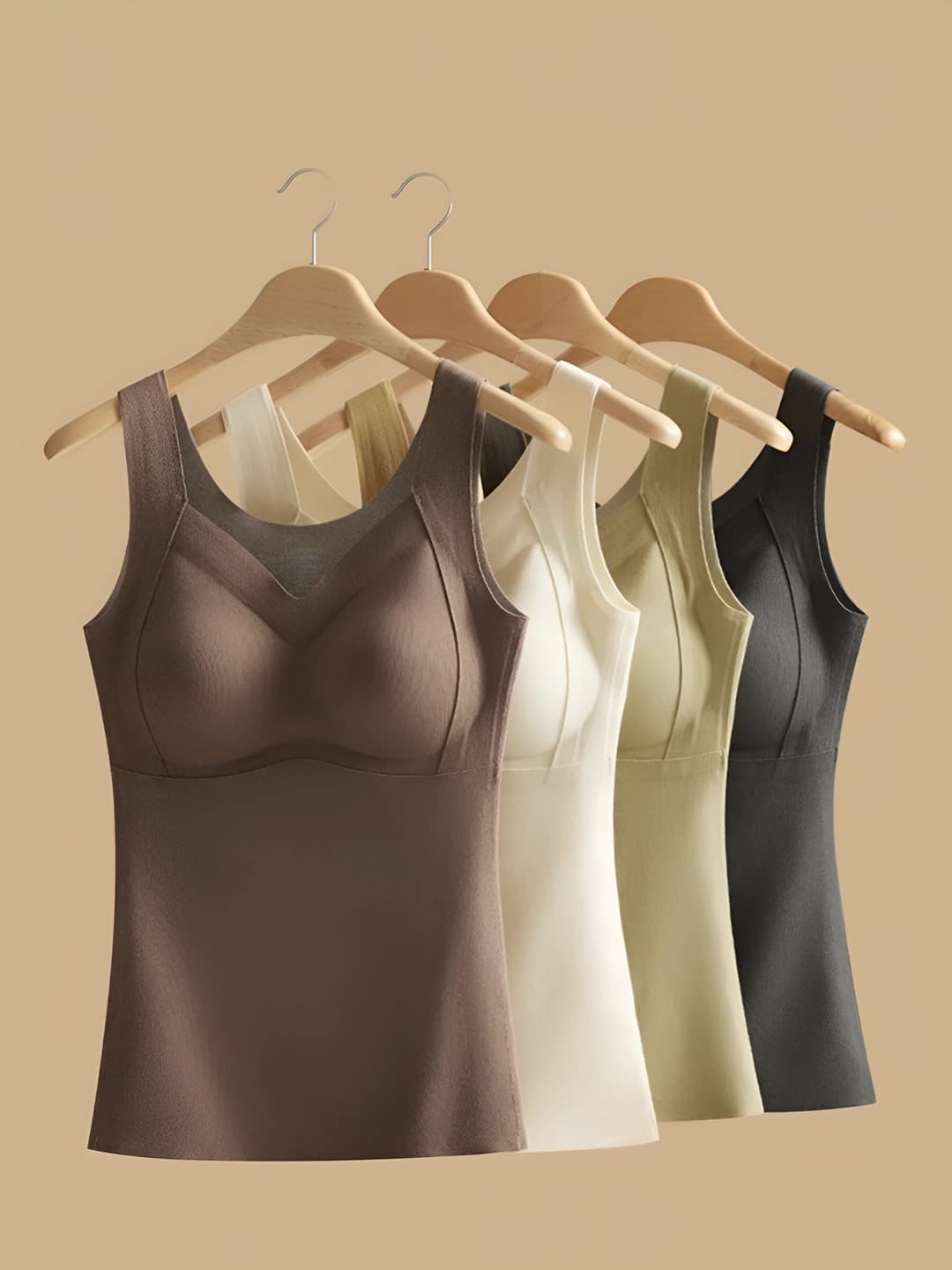Women's thermal underwear top, warm, slim fit, sleeveless, V-neck, solid colour, fleece-lined, seamless tank top